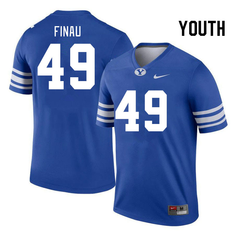 Youth #49 Lucky Finau BYU Cougars College Football Jerseys Stitched-Royal - Click Image to Close